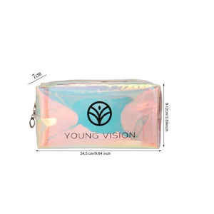 YOUNG VISION holographic transparent cosmetic bag large capacity portable makeup organizer.
