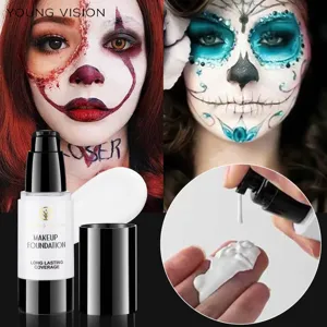 YOUNG VISION white makeup foundation for Halloween long lasting matte liquid face cover.