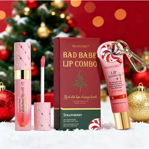 ibcccndc Weihnachts Lippenöl und Conditioner Set Detailansicht mit Erdbeergeschmack.