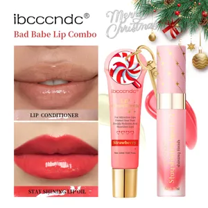 Festliche Weihnachts Erdbeer Lippenpflege Duo Feuchtigkeitsspendender Balsam Und Glänzendes Lippenöl Geschenk
