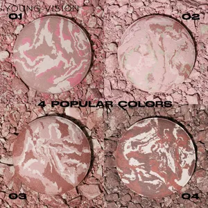 YOUNG VISION 4-color baked powder palette, marble blush and setting powder for smooth finish.