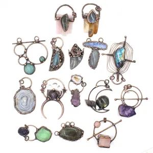 Handmade copper wire wrapped raw crystal pendants, vintage gemstone jewelry accessories for DIY.