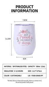 Tazza in acciaio inossidabile bicchiere uovo 360ml con motivo floreale e specifiche personalizzate.
