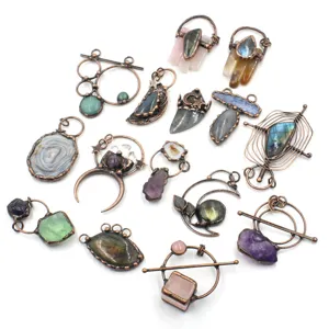 Natural Crystal Stone Vintage Pendant Necklace Copper Wire Wrapped Raw Gemstone Jewelry Handmade DIY Accessories