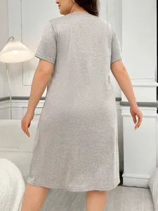 Taglie forti camicia da notte casual grigia manica corta vestito comodo per casa donna
