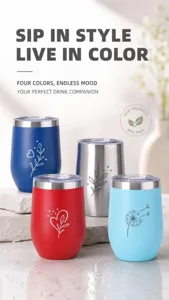 Bicchiere termico in acciaio inossidabile 12oz, tazza a uovo incisa con coperchio.