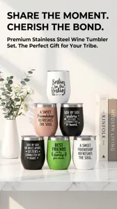Set di bicchieri da vino in acciaio inossidabile con citazioni e design isolato perfetto.