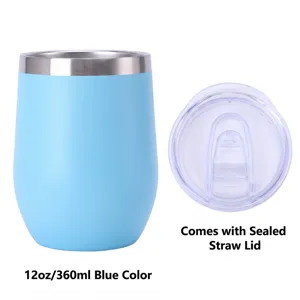 Bicchiere da vino Sottovuoto in acciaio inossidabile con coperchio 12oz tazza isolata blu