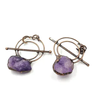 Vintage raw amethyst crystal metal shawl pin brooch pendant jewelry accessories details.