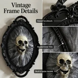 Halloween γοτθικό vintage στιλ οβάλ κρανίο κορνίζα τοίχου διακόσμηση πάρτι δεκόρ.