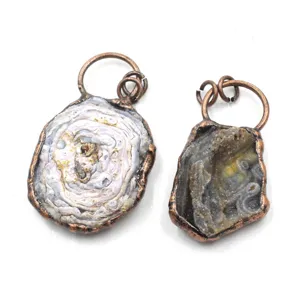 Natural raw agate crystal gemstone copper wrapped vintage pendant jewelry making supply