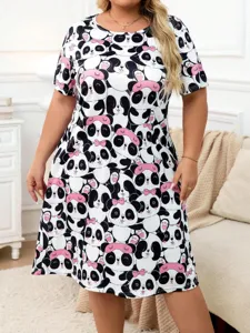 Taglia forte vestito da notte manica corta stampa panda simpatico abbigliamento casa