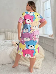 Camicia da notte stampata casual taglie forti a maniche corte vestito da notte per donna