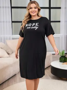 Abito da notte donna taglie forti maniche corte casual allentato nero vestito pigiama.