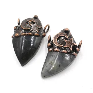 Natural crystal raw stone vintage crescent moon star pendant necklace accessories