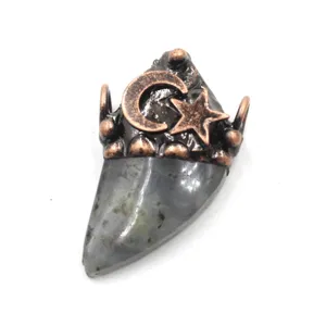 Vintage crystal stone pendant with moon and star copper metal cap necklace accessory