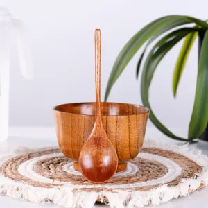 Japanisches Holzloeffel und Schuessel Set Stielsuppenloeffel Kuechengeschirr aus Holz