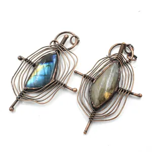 Handmade labradorite copper wire wrapped pendant retro vintage jewelry detail view gemstone charm