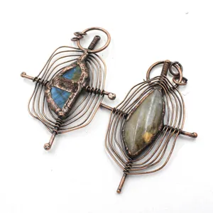 Handcrafted wire wrapped raw crystal stone vintage pendant gothic copper jewelry accessory