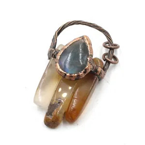 Vintage handmade raw crystal copper wire wrapped teardrop pendant fashion jewelry accessory