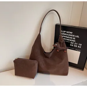 Retro Minimalistisch Grote Capaciteit Woon-Werkverkeer Schouder Okseltas PU Lederen Hobo Handtas Met Schattige Hond Hanger