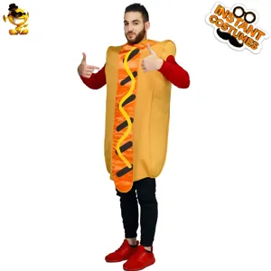 Déguisement de hot-dog amusant pour adultes, combinaison alimentaire pour fête et spectacle.