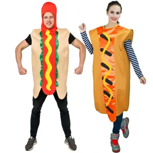 Drôle de costume de hot-dog pour adultes, idéal pour fête de couple, Halloween et spectacle.