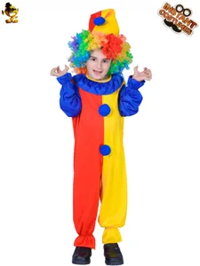 Kinderen Clown Kostuum Set Voor Halloween Feest Rollenspel Podium Prestaties Kleurrijke Jumpsuit Met Pruik En Hoed Jongens Meisjes Carnaval