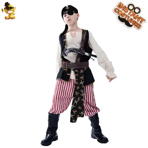 Halloween Boys Pirate Costume Set For Kids Cosplay Party Role Play Outfit Including Hat Vest Shirt Pants Eye Patch