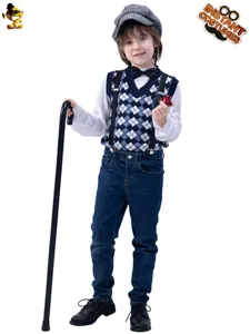 Kids old man costume set for Halloween party cosplay stage performance and fun dress up.