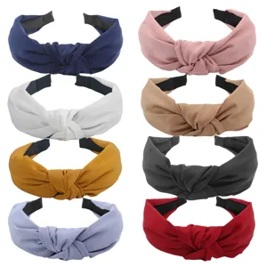 Solid color fabric knotted headbands set, sweet daily hair accessories for women and girls.