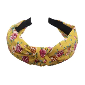 Yellow floral headband for women, wide brim knotted fabric hair hoop, sweet daily cute hair accessories