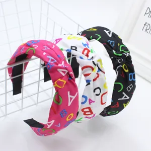 Mode femmes lettres imprimées tissu large bandeau vintage chic cerceau de cheveux accessoires
