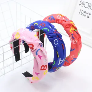 Bandeau large en tissu imprimé alphabet coloré pour adultes anneau de cheveux accessoires de mode