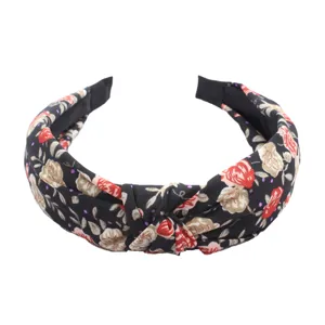 Floral Knotted Headband Women Fabric Wide Hair Band Fashion Hair Accessories Black