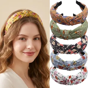 Vintage Floral Printed Fabric Headband Handmade Cross Knotted Hair Band Sweet Daily Hair Accessories For Women