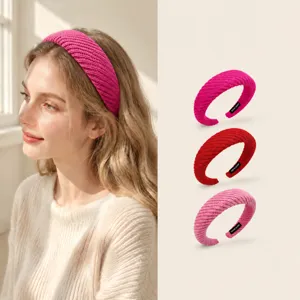 Bandeau Rétro Tissé et Tricoté en Éponge à Large Bord pour Femmes Accessoires de Cheveux de Mode Unis