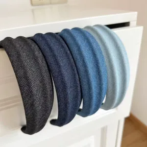 Denim wide headband set gradient blue black hair hoop casual fashion hair accessories detail