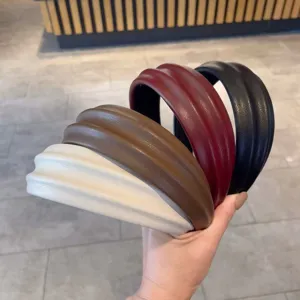 Wide leather headband set for women, high crown pleated hair hoop fashion daily wear.