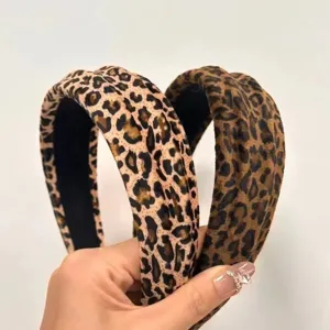 Wide leopard print headband detail view, stylish hair accessory for women everyday wear.