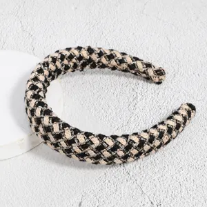 Chic black beige houndstooth padded headband retro tweed hair hoop fashion hair accessories
