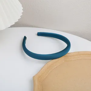 Dark blue satin thin headband, elegant hair accessory for women, daily wear and face washing.