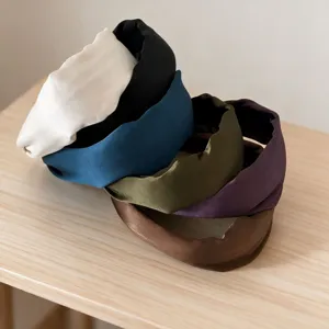 Korean style wide satin headband set for women, high crown design, comfortable daily hair hoop.