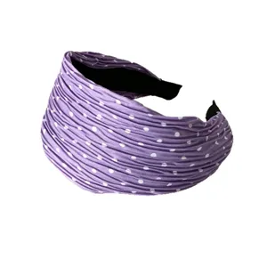 Retro polka dot pleated headband for women, stylish purple wide hair hoop for daily wear.