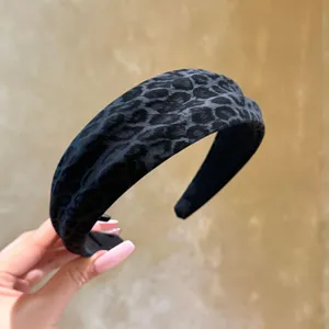 Dark leopard print wide headband for women vintage style hair accessory fashion hoop