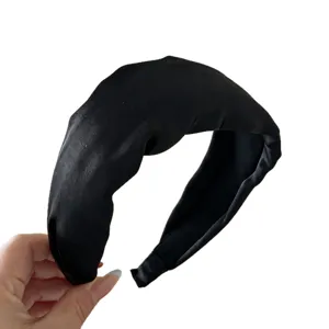 Korean style wide black satin headband for women high skull top fashion hair accessory main