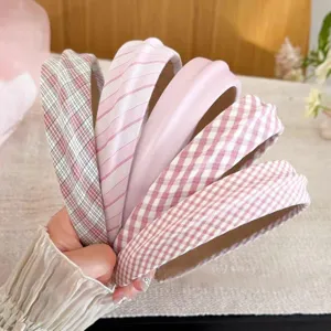 Women's wide headband set pink plaid striped hair hoop sweet versatile hair accessories