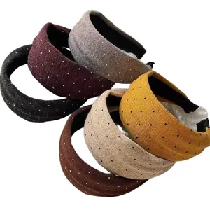 Korean Style Retro Polka Dot Knitted Wool Wide Headband For Women Autumn Winter Fashion Hair Hoop Hair Accessories