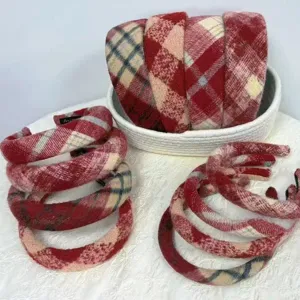 Women Vintage Plaid Woolen Wide Headband Elegant Hair Hoop Chic Hair Accessories