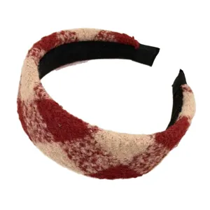 Red plaid tweed headband for women chic wide hair hoop stylish winter hair accessories